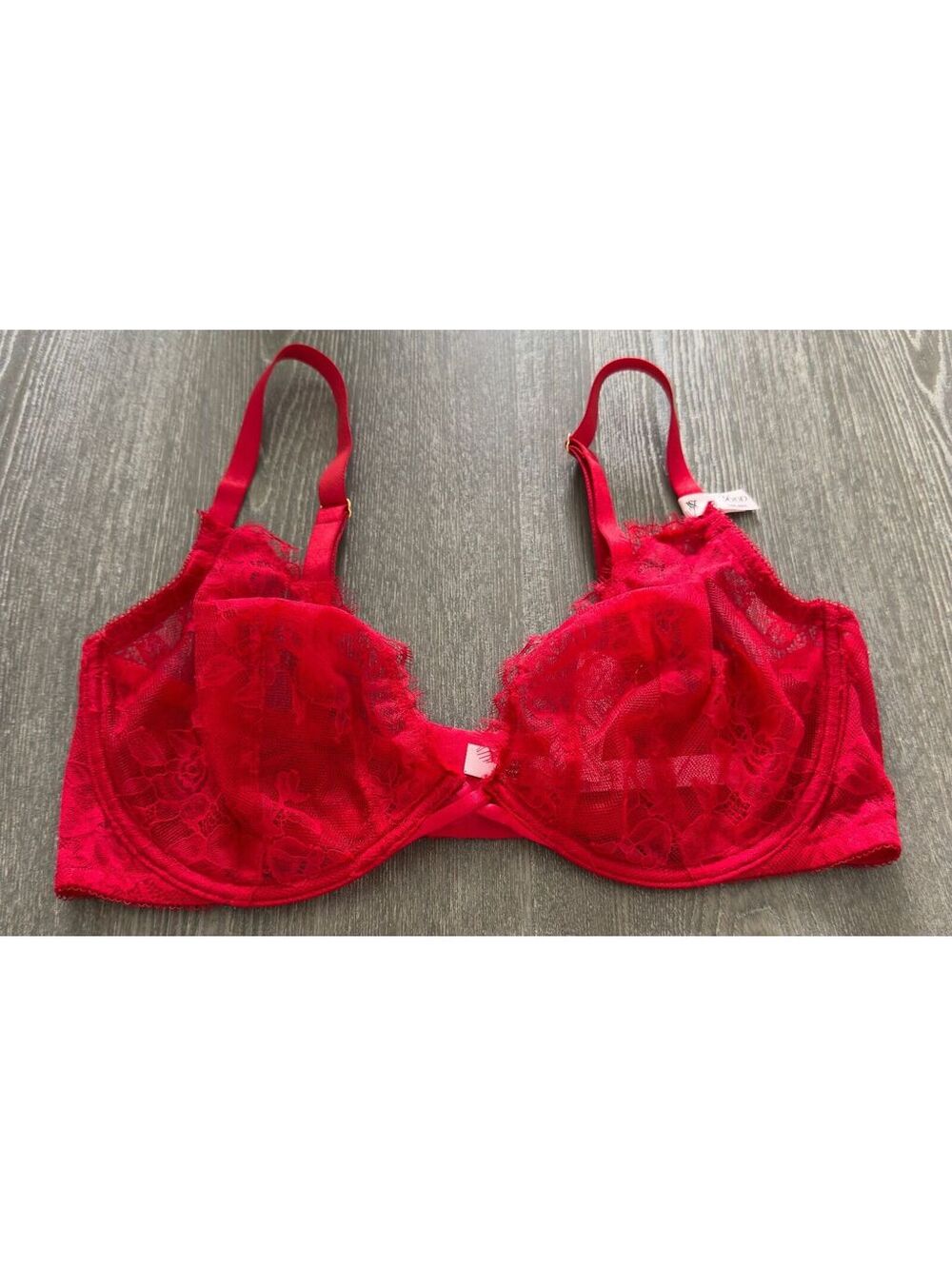 Victoria's Secret Very Sext Bright Vermillion Unlined Lace Full-Cup Bra 36DD